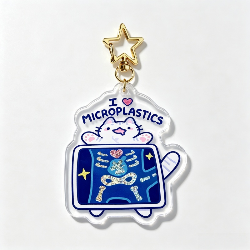 I Love Microplastics Cat Acryl - Retro Gaming Keychain recension och pris