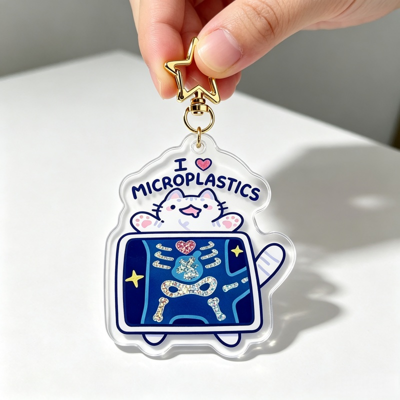 I Love Microplastics Cat Acryl - Retro Gaming Keychain recension och pris