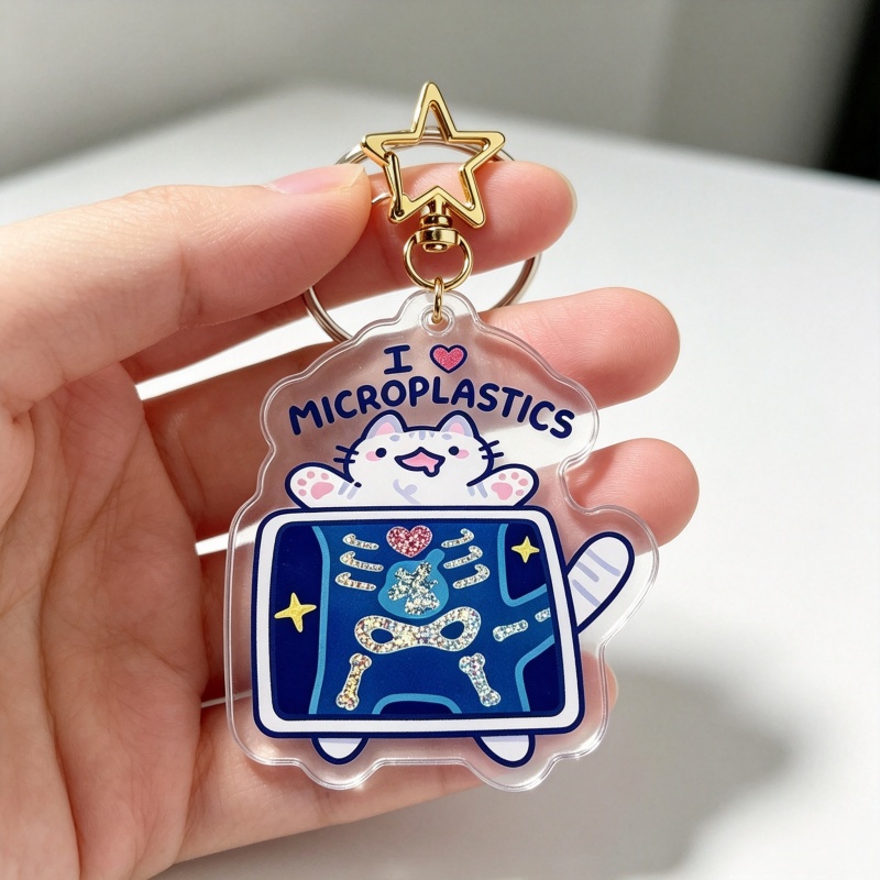 I Love Microplastics Cat Acryl - Retro Gaming Keychain recension och pris